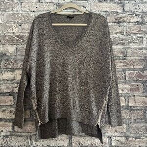 Express Charcoal V-Neck Cotton Oversized Sweater with Unique Side Zippers bottom